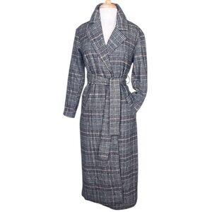 Plaid Trench Coat Womens XS Soft Cozy Belted Houndstooth Preppy City Sinsay